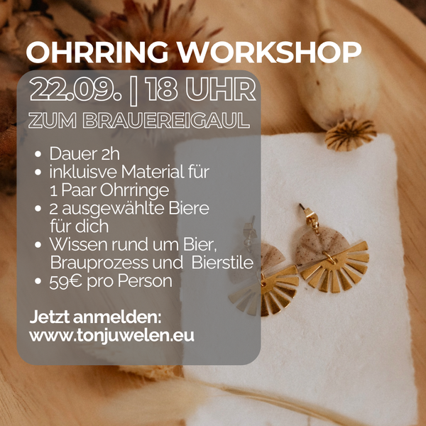 Bier Juwelen — Ohrring-Workshop am 22.09.2026, 18 Uhr im Brauereigaul